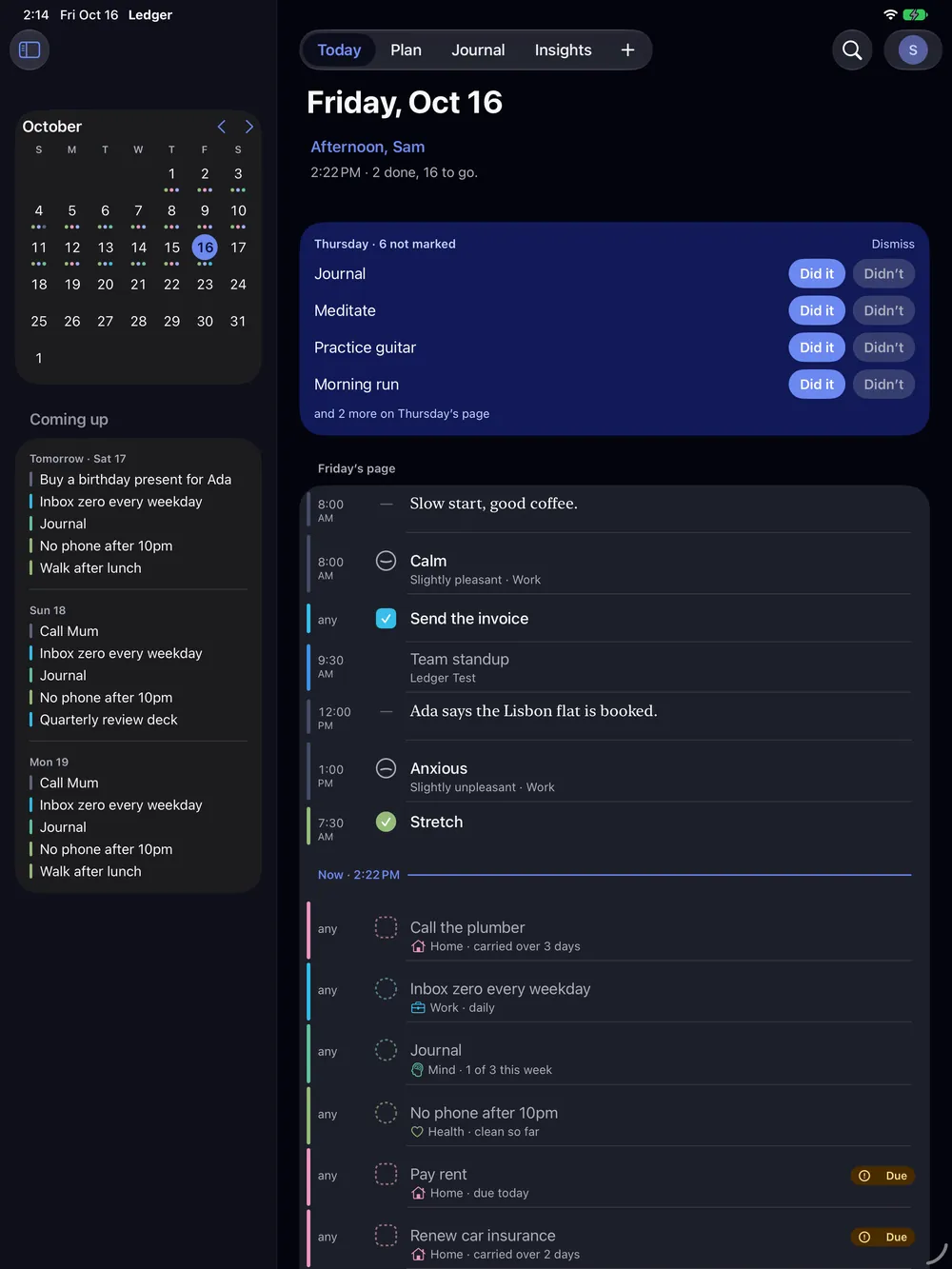 Today on iPad, with the month beside the page